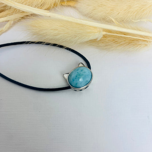 Larimar Katze Kettenanhänger 925er Silber