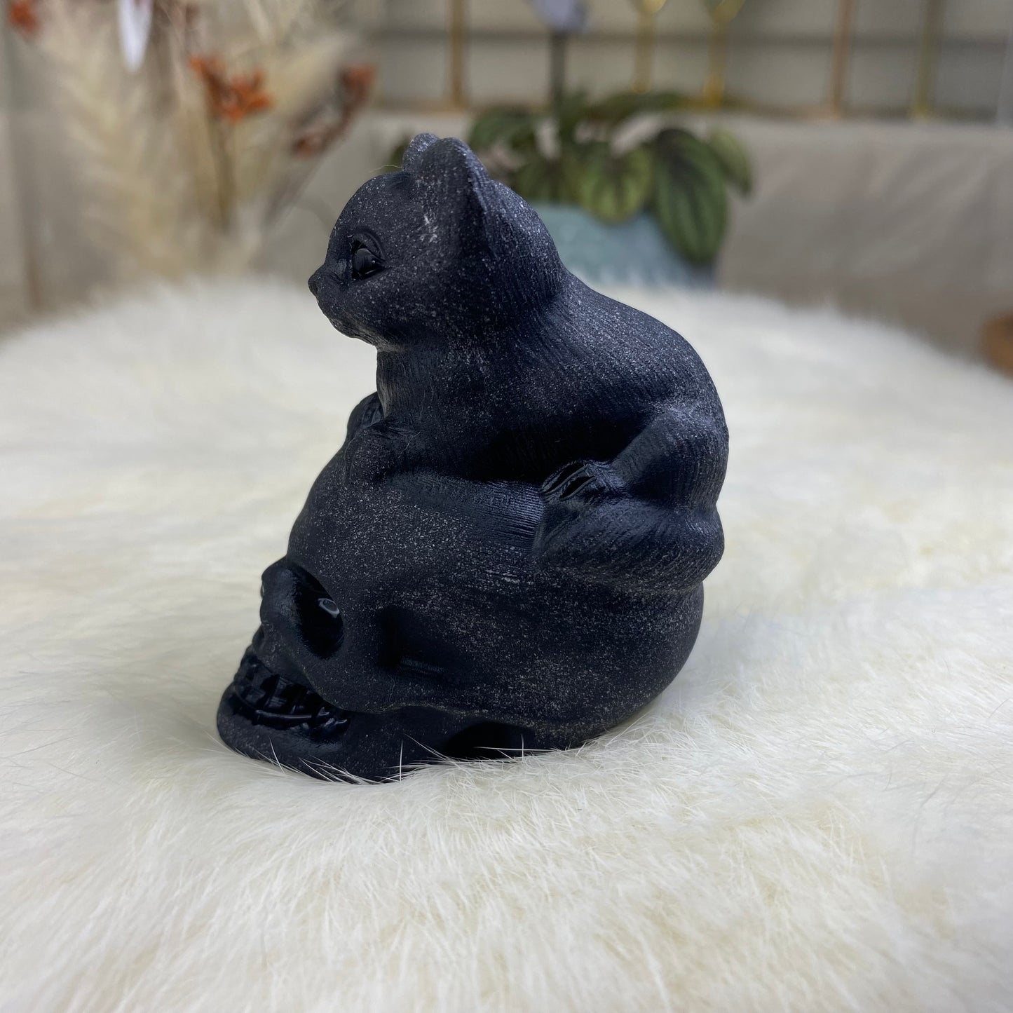 Obsidian Katzen-Schädel Carving