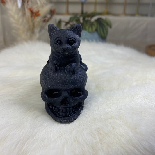 Obsidian Katzen-Schädel Carving