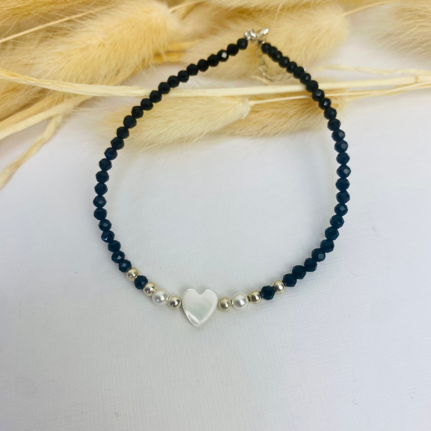 Facettierter Obsidian mit Muschel Armband